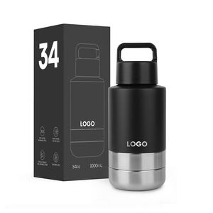 Bouteille d'eau de voyage pour chien 3-en-1 32oz en acier inoxydable avec deux bols détachables pour la nourriture et l'eau - Product Image 1