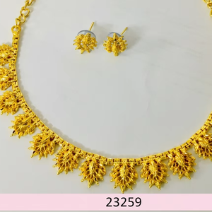Gold Plated Traditional Floral <b>Necklace</b> <b>Set</b> with Matching <b>Earrings</b> | Indian Bridal Imitation Jewelry Wholesale Model 23259 - Product Image 1