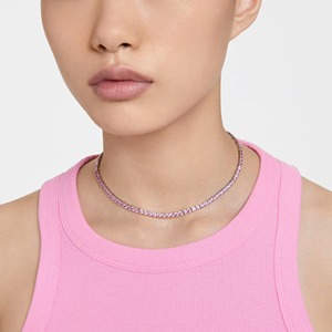 Stunning Purplish Pink Lab Grown Diamond <b>Tennis</b> <b>Necklace</b> Round Stones <b>Silver</b> Chain Custom Jewelry Manufacturer Exporter - Product Image 2