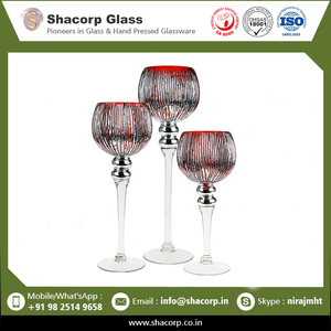 New Arrival Hand Blown Colored Glass Mercury <b>Red</b> Etched Glass <b>Candle</b> Holder for Party - Product Image 2