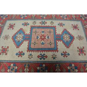 Tapis Turc Vintage Classique Rouge Bleu Patchwork Design Grande Surface 5.2X7.6 ft Laine Latex Adolescent Rectangle Abstrait Couloir Chambre - Product Image 5