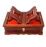 Grosir penjual buatan tangan dilipat kayu Rehal Holy Books berdiri kotak Quran berdiri coklat warna kayu