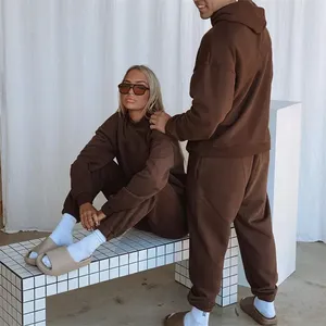 Survêtement unisexe en polaire Tech, sweats à capuche unis, survêtement uni 2 pièces, sport d'hiver pour couples personnalisé - Product Image 6