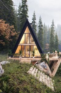 Bungalow moderne préfabriqué en bois et verre triangulaire pour villa, cuisine, salle de bain, hôtel, salon, chambre, bureau, bâtiment - Product Image 5