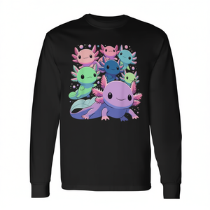 Camiseta de Manga Larga con Estampado Digital de Ajolotes Kawaii, Unisex para Adultos, Cuello Redondo, Promocional - Product Image 3