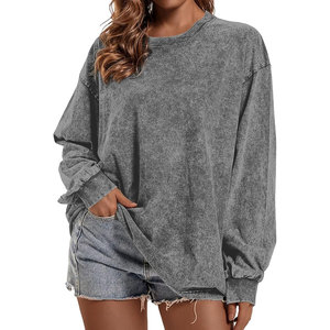 400gsm High Quality Cotton Women's <b>Oversized</b> Acid Wash <b>Sweatshirts</b> Loose <b>Vintage</b> Acid Washed Distressed Women <b>Sweatshirt</b> - Product Image 2