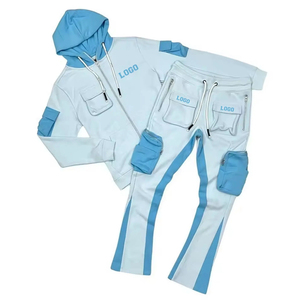 Ensemble survêtement en coton de haute qualité personnalisé 2025, 100% coton molletonné, pantalon de survêtement évasé et sweat-shirt, streetwear, ensemble survêtement délavé à l'acide - Product Image 1