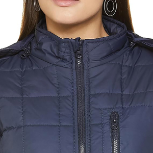 แจ็กเก็ตขนเป็ดสำหรับผู้หญิงมีฮู้ดถอดออกได้มีซิปเต็มขอบและข้อมือเสื้อแจ็กเก็ตฤดูหนาวแบบลำลองตัดขอบ - Product Image 3