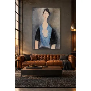 Impresión en lienzo de Fida Modigliani: Mujer joven con blusa azul - Product Image 3