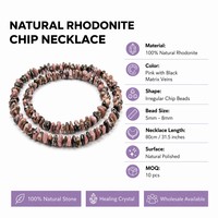 Collar de Piedras de Rodonita Natural con Cadena Plateada Bañada en Oro Rosa de 80cm, Joyería de Piedras Preciosas Curativas de Cristal Rosa y Negro