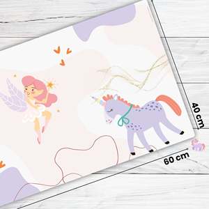 Tapis de bureau style dessin animé avec fée magique et licorne - Product Image 1