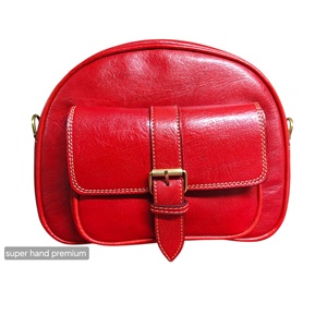 Lady Red Genuine Leather Fashion <b>Mini</b> Vintage Crossbody Shoulder Bag with Buckle Lightweight Daily Travel Portable - Product Image 1
