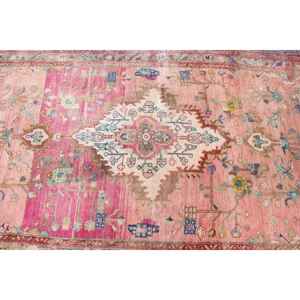 3.9x10.6 ft Vintage Rug, Turkish <b>Runner</b> Rug, <b>Red</b> Blue Check Wool Rug - Product Image 4