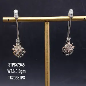 Ensemble de boucles d'oreilles de créateur en argent cz 925, breloques suspendues en plaqué or rose pour femmes, boucles d'oreilles modernes - Product Image 1
