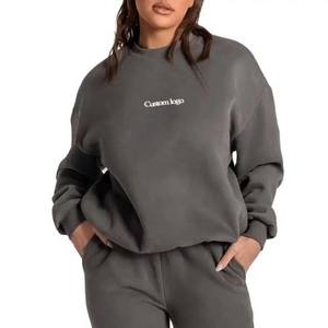 High Quality New Arrival Loose Fit <b>Top</b> 100% Cotton <b>Fleece</b> <b>Women</b> O Neck Sweatshirt Customized Logo Design Grey Color Sweatshirts - Product Image 1