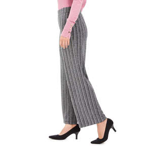 Pantalon taille haute noir à jambe large avec texture métallique anti-boulochage pour femme, collection JM, taille XX-Large, idéal pour l'automne - Product Image 3