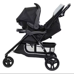 Cochecito negro para bebé con silla de auto y cesta de almacenamiento - Product Image 1