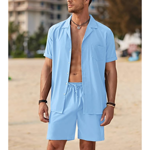 Chándal de dos piezas de manga corta para hombre, conjunto informal de camisa y pantalones cortos con cuello cubano, chándal de verano para correr - Product Image 2