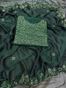 Sari en soie douce Banarasi Georgette Modal à sequins, le plus vendu, style midi pour fêtes estivales/hivernales, prix de gros - Product Image 2