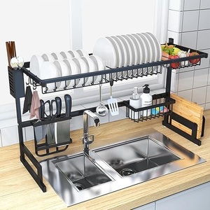Escurridor de platos y platos hecho a mano de acero inoxidable de diseño único de dos niveles de alta demanda para instalación de fregadero de cocina - Product Image 5