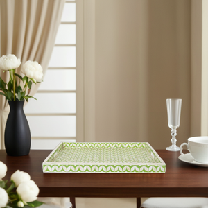 Bandeja de servicio con incrustaciones de hueso de resina versátil para cena, barra de té, desayuno o comida de fiesta, diseño Art Deco para uso doméstico - Product Image 1