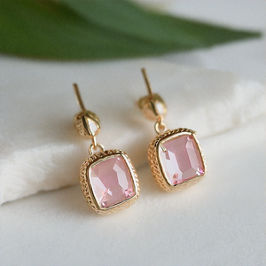 Boucles d'oreilles pendantes en argent sterling 925 faites à la main en quartz rose véritable pierre précieuse fil fin diamant et perle pour les mariages et les fêtes - Product Image 5