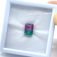 Piedra de turmalina bioquímica creada en laboratorio de 10x14 mm, corte esmeralda, cambio de color, relleno de fracturas, diseño único, gemas sueltas calibradas