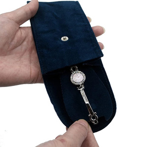 OEM Wholesale Custom Made Genuine Leather Portable Velvet <b>Watch</b> Snap Pouch Travel <b>Case</b> Single <b>Watch</b> Holder - Product Image 4