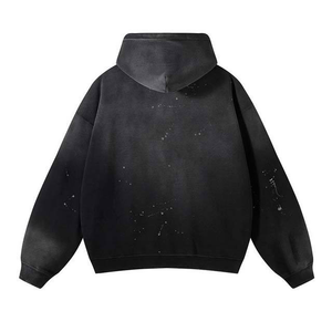 Sudadera con capucha con cremallera desgastada rasgada algodón poliéster servicio OEM envío rápido Sudadera con capucha de lana desgastada de peso pesado logotipo personalizado OEM - Product Image 2