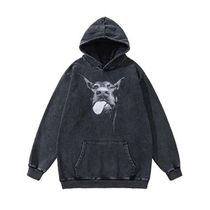 Sweat à capuche vintage avec logo personnalisé, coupe-vent, style hip-hop, streetwear, fermeture éclair, haute qualité, effet délavé - Product Image 1