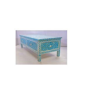 Table basse élégante avec tiroirs en os incrustés, meuble central qui ajoute du luxe à la décoration du salon - Product Image 1