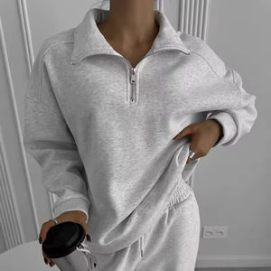 2026 <b>Women</b> Casual Autumn Winter Two Piece Set Stand Collar Zip Sweatshirt Pants Solid Color Warm Outfit - Product Image 2