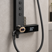 Douche LED à jet de pluie et massage, avec barre coulissante, affichage numérique intelligent, en laiton noir, fixation murale, pour hôtels, nouveau design WYRAX, modèle Tiktok
