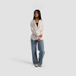 Camisa tipo top cruzada Harmony Outwear blanca con cuello asimétrico de popelina, lino y algodón tejido, holgada, informal y formal, talla XL para otoño y primavera - Product Image 4