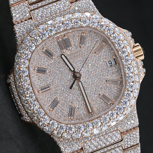 Haute qualité hommes luxe Bling montres-bracelets entièrement diamant glacé or argent acier inoxydable bande ETA Hip Hop Style Direct inde - Product Image 1