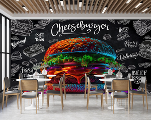 Papel Tapiz Autoadhesivo Impermeable con Diseño de Restaurante de <span class=keywords><strong>Hamburguesas</strong></span>, Murales Negros de Comida Rápida, Decoraciones de Pared Estilo Pizarra para Cafetería - Product Image 2
