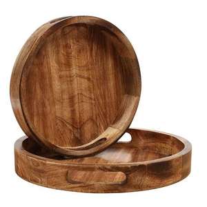 Plateau de service moyen rustique rond en bois de manguier fabriqué à la main avec des poignées en fer Plateau de cuisine décoratif durable par HF Crafts - Product Image 4