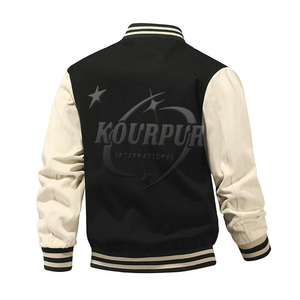 Chaqueta universitaria personalizable de alta calidad con cuello levantado para hombre 100% algodón Patchwork botones estilo bombardero frontal para primavera invierno - Product Image 2