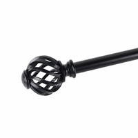 Tringle à rideau en métal noir mat robuste à fixation murale avec embout décoratif en forme d'orb pour chambre à coucher