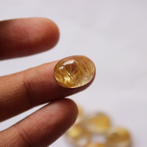 Exclusivo de alta calidad 100% de Cuarzo rutilado dorado natural forma ovalada cabujón de piedras preciosas calibrado de diferentes tamaños Wow Gem - Product Image 3