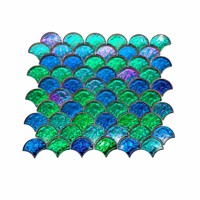 Tuile de mosaïque en verre marocain à effet écaille de poisson, finition brillante mate irisée bleu vert arc-en-ciel, pour crédence de salle de bain et décoration murale de cuisine