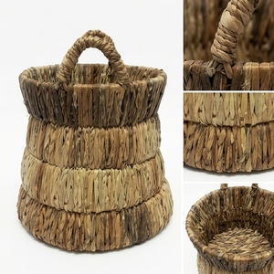 Natural Hand Woven Banana Bark <b>Storage</b> <b>Basket</b> Tiered <b>Stacked</b> Ring Arch Handle Pot Planter Room Setup Decor Pure Art Design Craft - Product Image 3