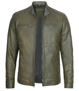 Men's Casual <b>Racer</b> Cuffs Leather <b>Jackets</b> Comfortable Fitted Cordura Waterproof Inner Soft Polyester Liner Green Color Blank - Product Image 4