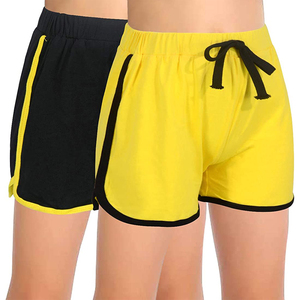 Pantalones cortos de sudor para correr y gimnasio de cintura alta para mujer, poliéster de algodón de verano personalizado con características transpirables y bolsillos - Product Image 1