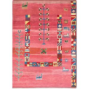 Tapis en laine noués à la main Nuray, géométriques, 9x12, pour salon, chambre, couloir, rectangulaires, abstraits, coloris orange et rouge - Pae-255 - Product Image 1