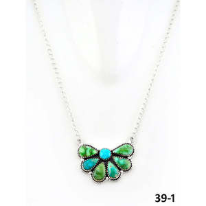 Collier fleur en turquoise et argent sterling style sud-ouest avec incrustation sertie clos de patinage - Product Image 2