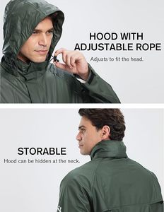 Veste coupe-vent pour la pêche, imperméable, à capuche, décontractée, unie, vêtements de pluie pour hommes et femmes, résistante, avec pantalon - Product Image 5