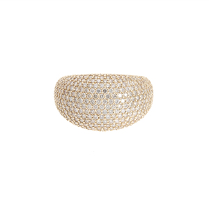 14K Yellow Gold Rhodium Plated Luxurious Wide Band <b>Ring</b> Pave Brilliant Cut Diamond <b>Dome</b> Design Classic Elegant Women's Statement - Product Image 1