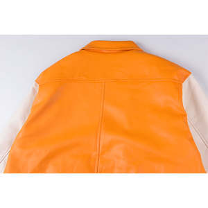 Chaqueta universitaria con mangas de cuero de contraste y chaqueta bomber de béisbol de cuerpo de mezcla de lana ropa de calle casual - Product Image 3