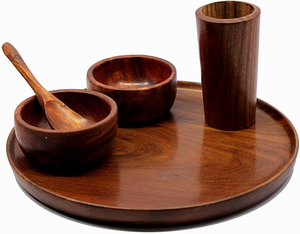 Platos de cena de madera no tóxicos, juego de cocina de madera de acacia biodegradable, platos de servicio de Acacia rústicos, artesanales, ecológicos - Product Image 2